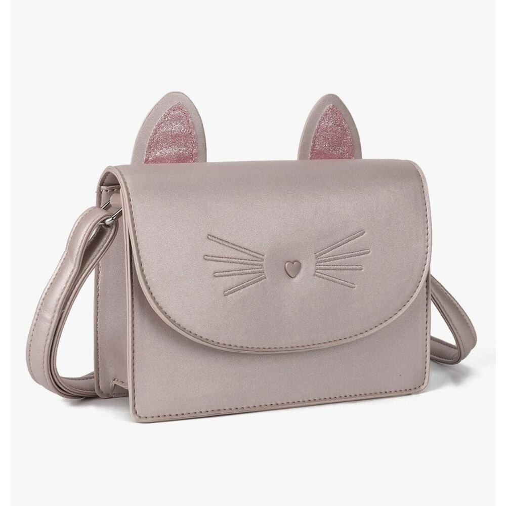 NWT Glitter Pink Satin Cat/Kitten Crossbody Purse Bag